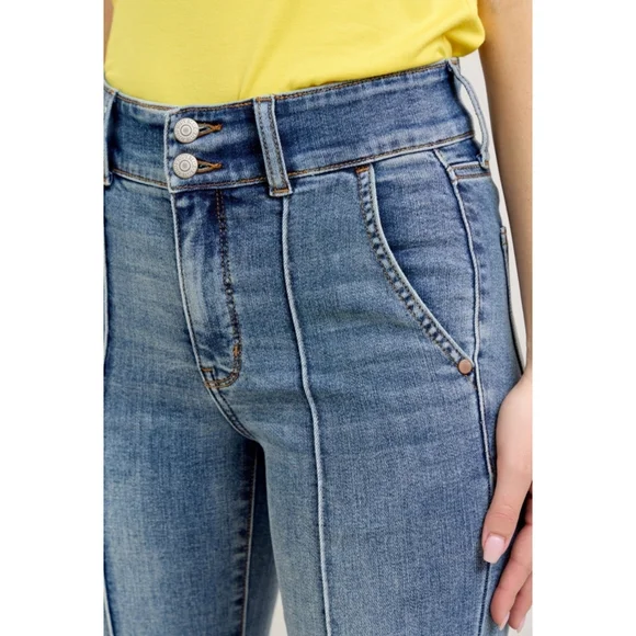 Judy Blue Front Seam Flare Leg Jeans With Thick Bottom Gems Medium Wash - Picture 4 of 6